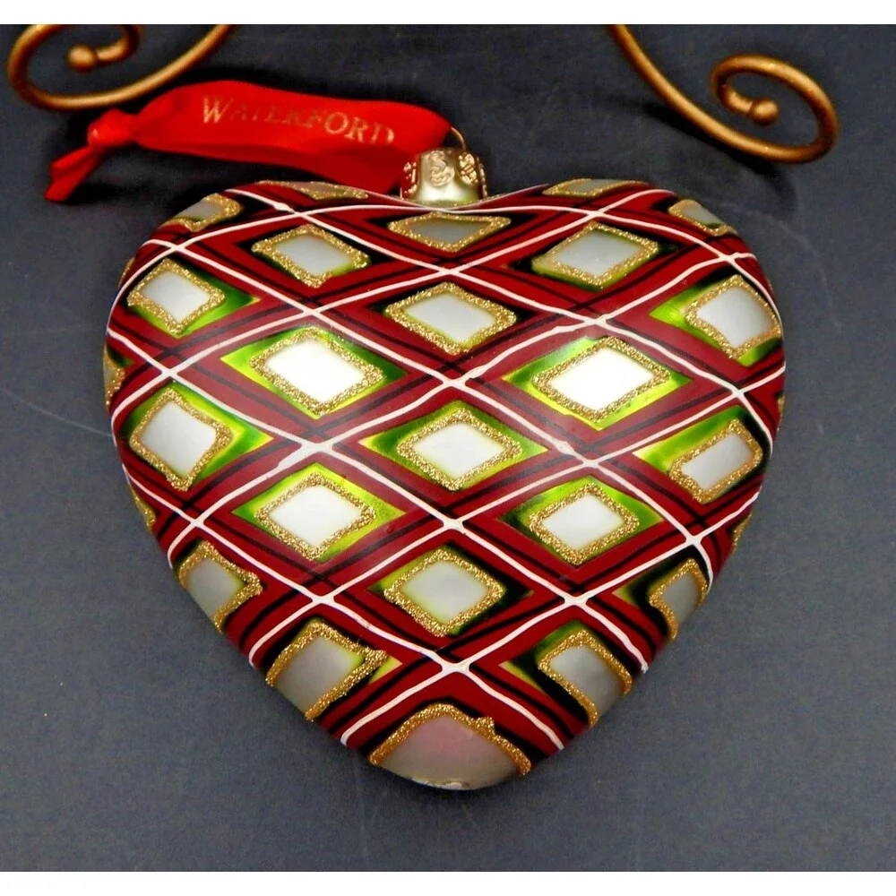 Waterford Holiday Heirlooms Plaid Heart Large Ornament Christmas 153809 Hanger